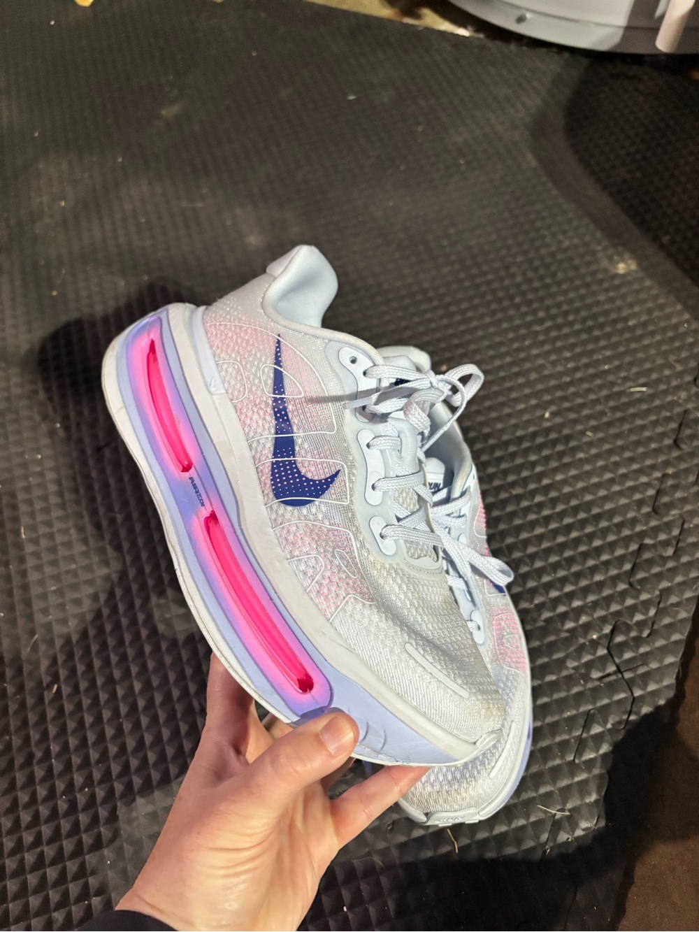 Nike Kids White Sneakers with Pink LED and Blue Swoosh